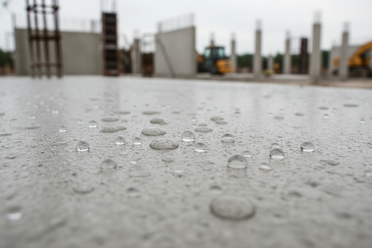 Water beading on nano-coated concrete surface treated with 3001 hydrophobic sealer